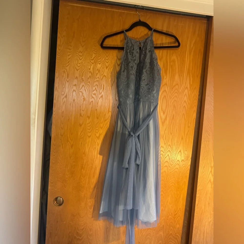 Floral High Neck Lacey Blue BHLDN Gown by Anthropologie